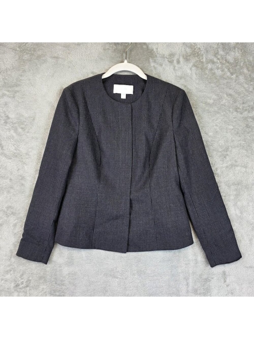 BOSS Hugo Boss Suit Jacket Womens 6 Gray Check Collarless 100% Wool Slim Lined